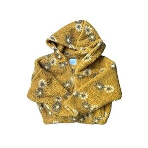 Wild Rose Los Angeles Boho Sherpa Zip Up Jacket, Mustard Yellow, size small